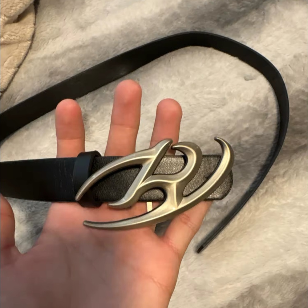 Black Leather Belt with Silver Buckle